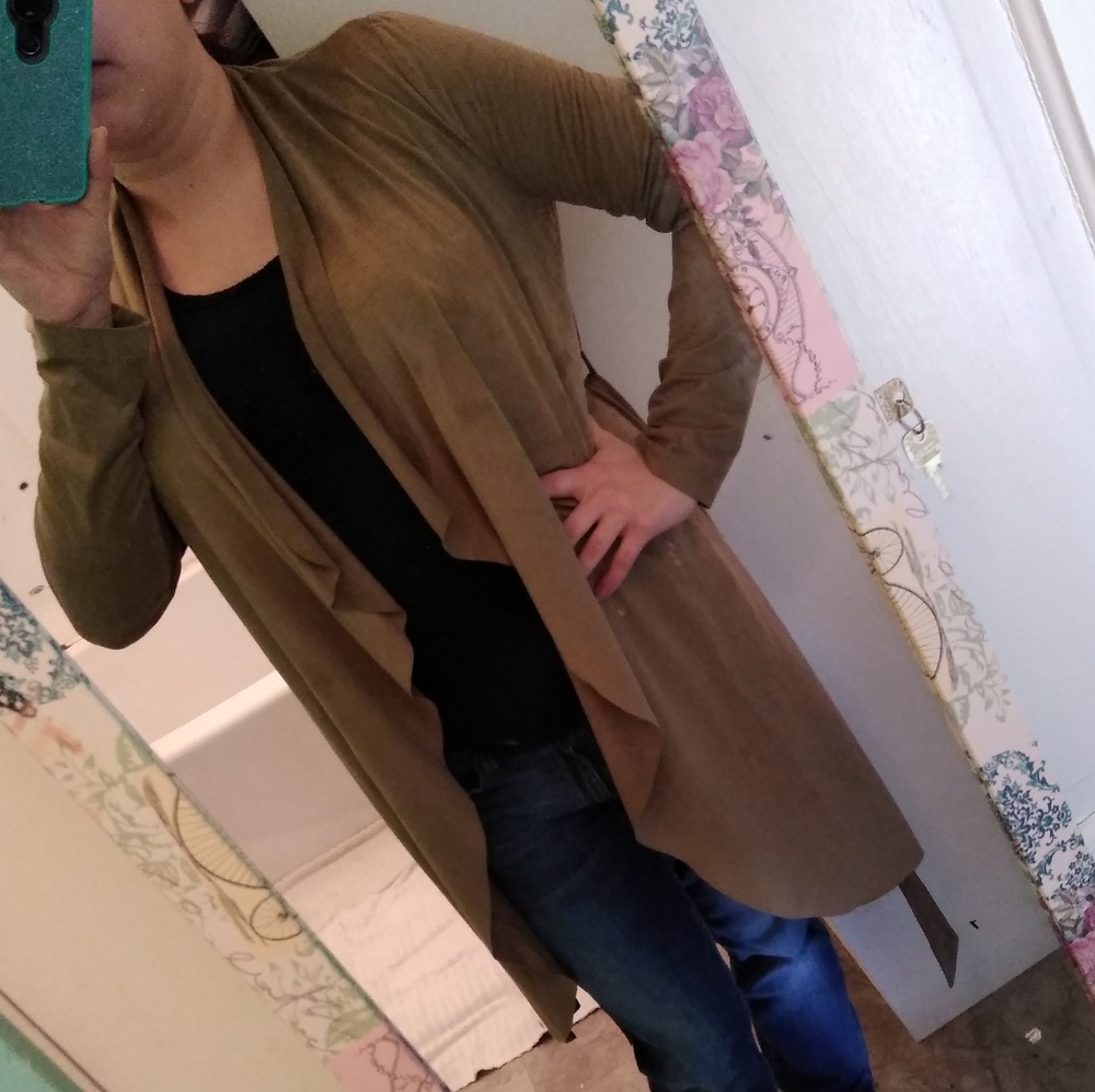 Olive Green Suede Cardigan